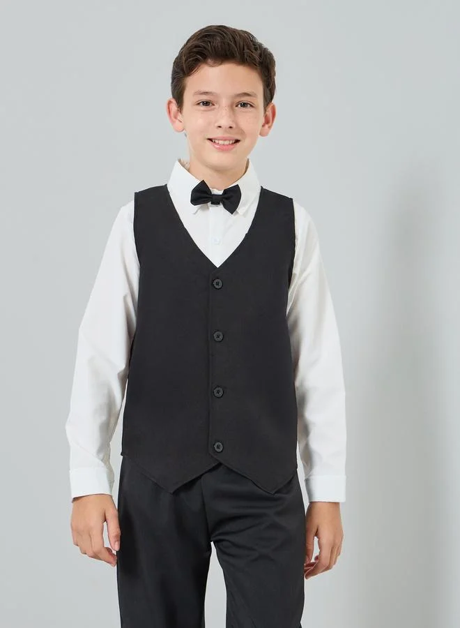 Amirah  Boys White Shirt with Black Trousers and  Waistcoat with Bow Set for Men | Best Price UAE